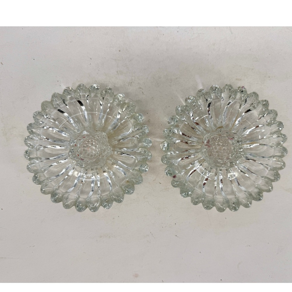 Vintage Hazel-Atlas Tapered‎ Candle Holders Clear Glass Sunflower Daisy Set of 2